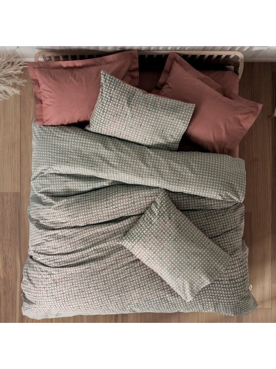 Σετ παπλωματοθήκη Mote Cotton Box 4 τμχ Διπλή (200x220) χρώμα κόκκινο - γκρι