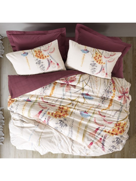 Σετ παπλωματοθήκη Flos Cotton Box 4 τμχ Διπλή (200x220) χρώμα μπορντώ