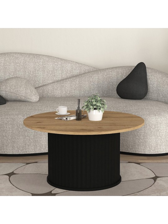Τραπεζάκι σαλονιού Bohema Megapap χρώμα μαύρο - sepet oak Ø85x43,2εκ.