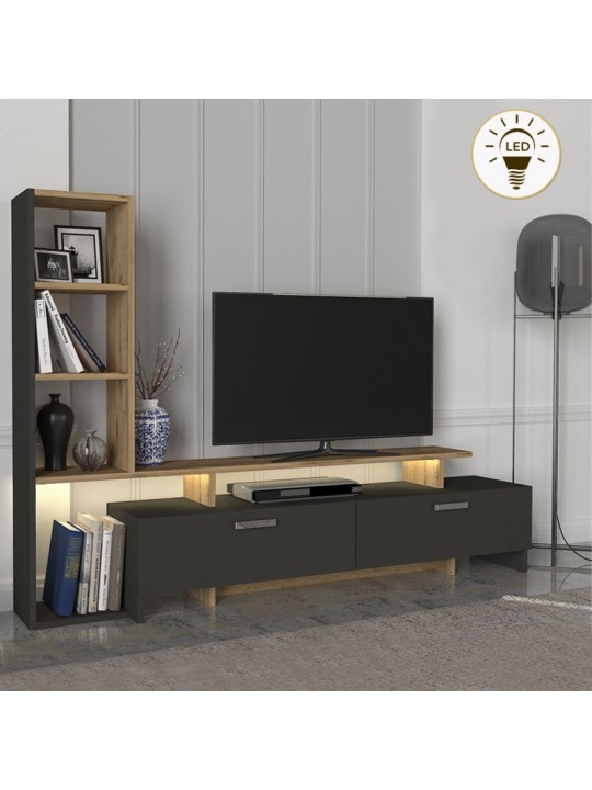 Σύνθεση τηλεόρασης Simal Megapap με LED χρώμα ανθρακί - sepet oak 168,2x31,3x120εκ.