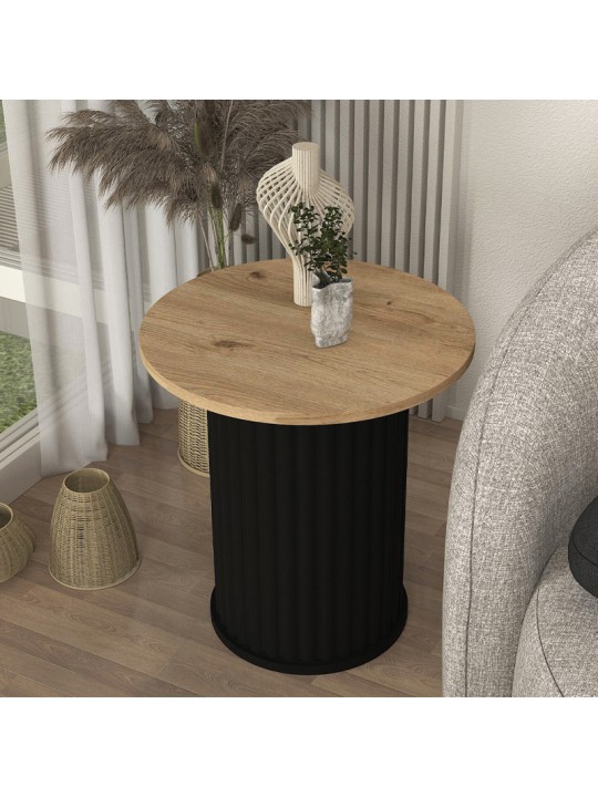 Τραπεζάκι βοηθητικό Bohema Megapap χρώμα μαύρο - sepet oak Ø50x53,2εκ.