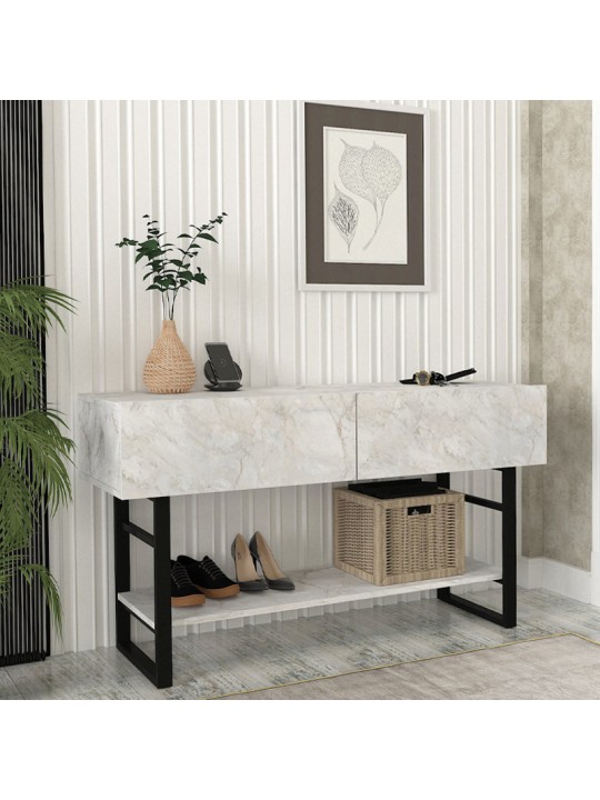 Κονσόλα Aron Megapap χρώμα λευκό εφέ μαρμάρου 138,8x41x75,7εκ.