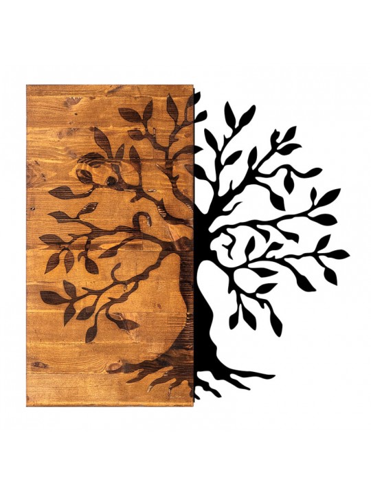Διακοσμητικό τοίχου Agac Tree Megapap ξύλινο - μεταλλικό χρώμα καρυδί - μαύρο 58x3x58εκ.