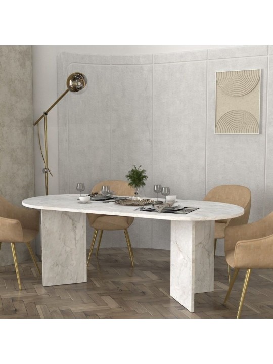 Τραπέζι Cortado Megapap χρώμα λευκό εφέ μαρμάρου 200x90x74εκ.