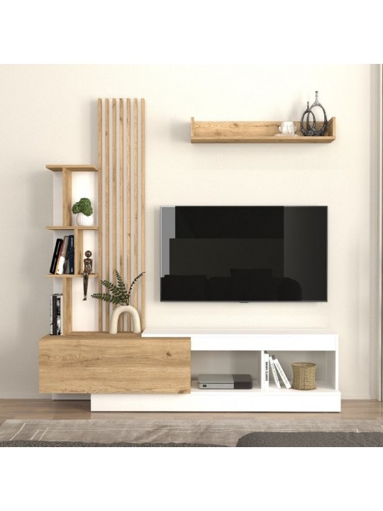 Σύνθεση τηλεόρασης Vermont Megapap χρώμα λευκό - sepet oak 180x40x193,8εκ.