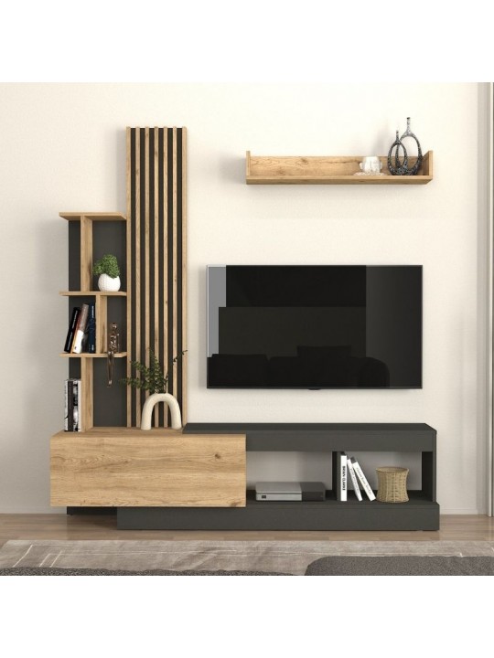 Σύνθεση τηλεόρασης Vermont Megapap χρώμα ανθρακί - sepet oak 180x40x193,8εκ.