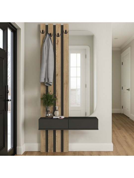 Έπιπλο εισόδου Reyas Megapap χρώμα ανθρακί - sepet oak 90x27x205,6εκ.