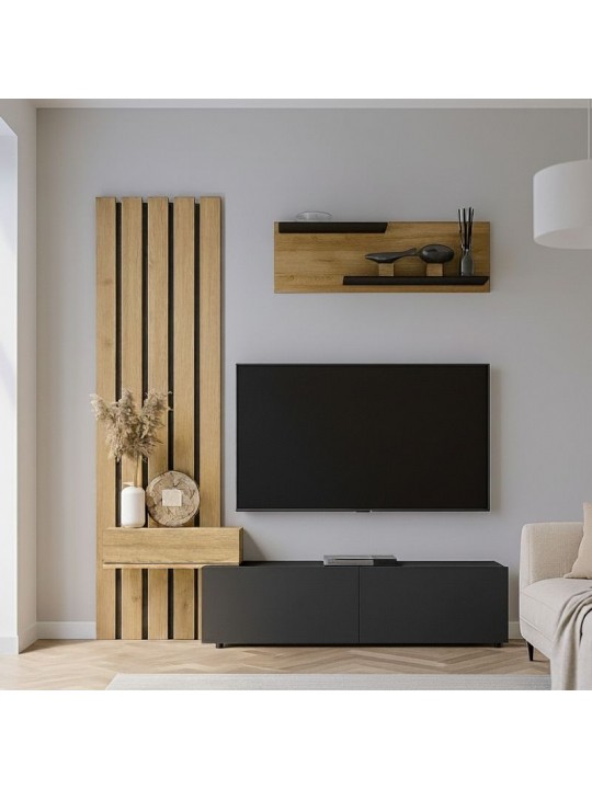 Σύνθεση τηλεόρασης Rosaline Megapap χρώμα ανθρακί - sepet oak 183x31,3x196,9εκ.