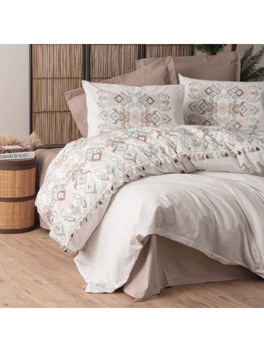 Σετ παπλωματοθήκη Asilo Cotton Box 4 τμχ Διπλή (200x220) χρώμα καφέ - λευκό