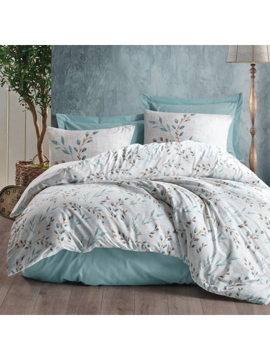 Σετ παπλωματοθήκη Lendell Cotton Box 4 τμχ Διπλή (200x220) χρώμα μέντα - λευκό