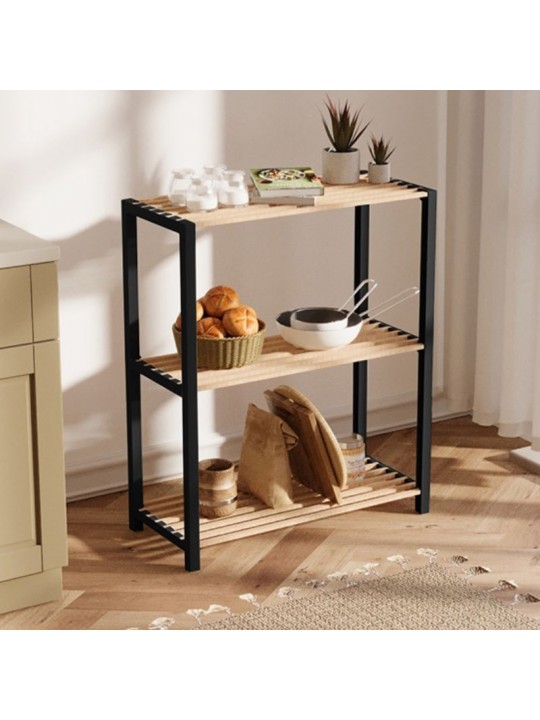 Ραφιέρα δαπέδου - Τραπεζάκι βοηθητικό ξύλινο - πλαστικό χρώμα φυσικό - μαύρο 65x29x78εκ.