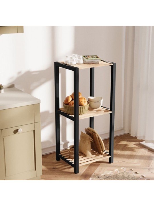 Ραφιέρα δαπέδου - Κομοδίνο ξύλινο - πλαστικό χρώμα φυσικό - μαύρο 37x29x79εκ.