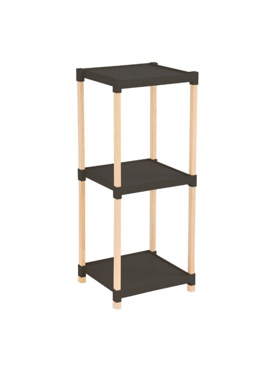 Ραφιέρα δαπέδου πλαστική - ξύλινη χρώμα φυσικό - μαύρο 28x25x72εκ.