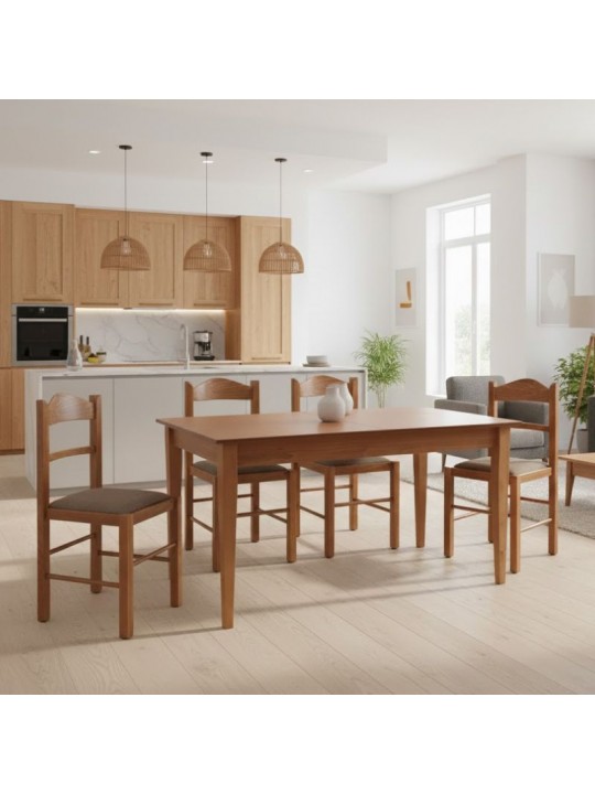 Σετ τραπεζαρίας Adare-Virginia Megapap 5 τμχ μασίφ ξύλο-MDF με επεκτεινόμενο τραπέζι 140/180x78x77εκ.