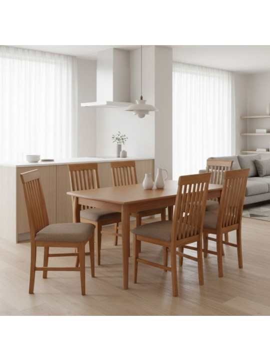 Σετ τραπεζαρίας Belfast Megapap 7 τμχ μασίφ ξύλο - MDF με επεκτεινόμενο τραπέζι 150/200x89x78εκ.