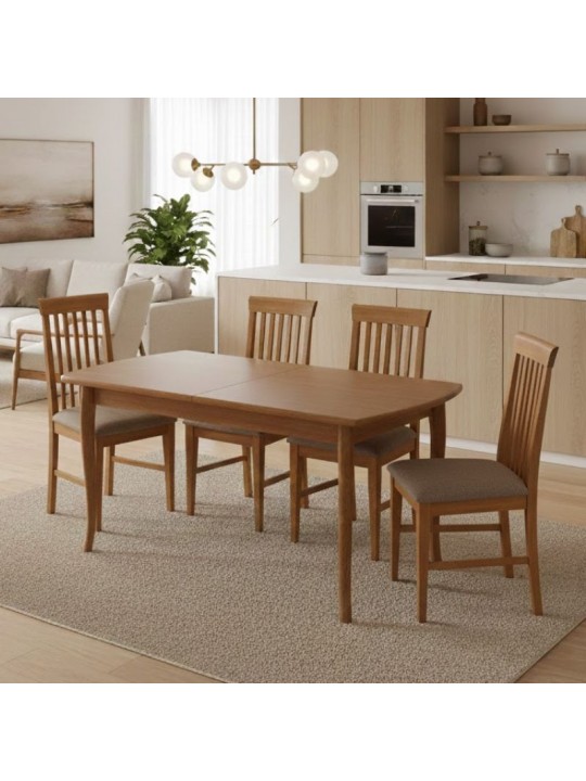 Σετ τραπεζαρίας Belfast Megapap 5 τμχ μασίφ ξύλο - MDF με επεκτεινόμενο τραπέζι 150/200x89x78εκ.