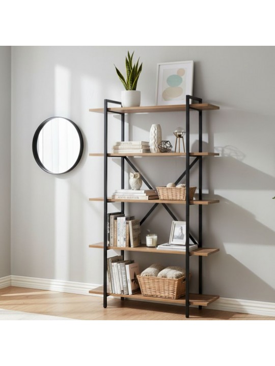 Βιβλιοθήκη Ernesto Megapap χρώμα μαύρο - καπνιστή καρυδιά 90x35,5x160εκ.