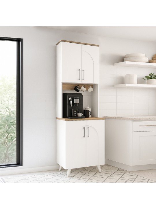 Έπιπλο κουζίνας Kalira 2 Megapap χρώμα λευκό - rota oak 60x40x196εκ.