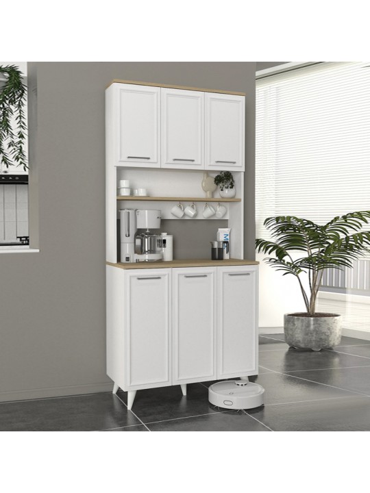 Έπιπλο κουζίνας Potter 3 Megapap χρώμα λευκό - rota oak 90x40x196,1εκ.