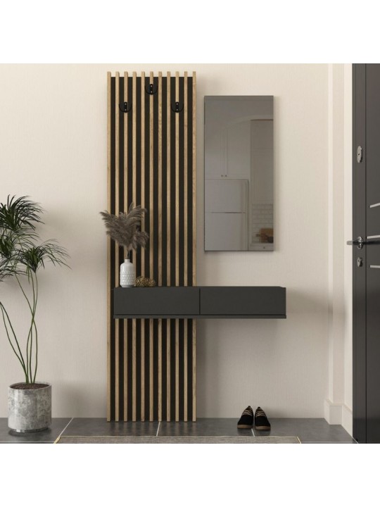 Έπιπλο εισόδου Elois Megapap χρώμα ανθρακί - sepet oak 96,6x26,8x195,5εκ.