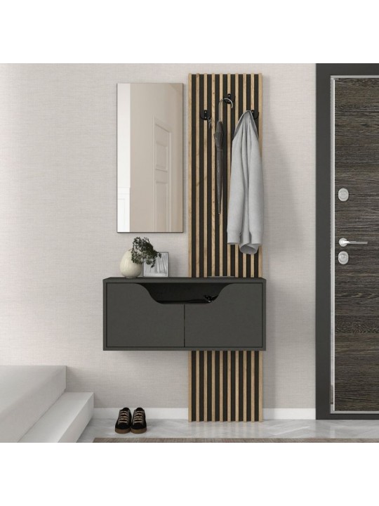 Έπιπλο εισόδου Naro Megapap χρώμα ανθρακί - sepet oak 90x35x204,2εκ.