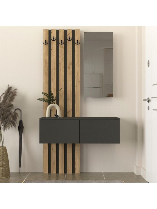 Έπιπλο εισόδου Kanso Megapap χρώμα ανθρακί - sepet oak 100x35x196,7εκ.