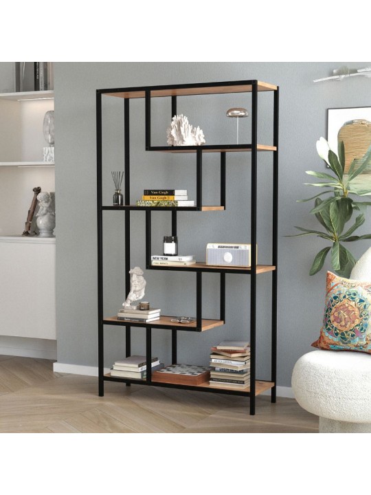 Βιβλιοθήκη Larissa Megapap χρώμα μαύρο - pine oak 90x30x159εκ.