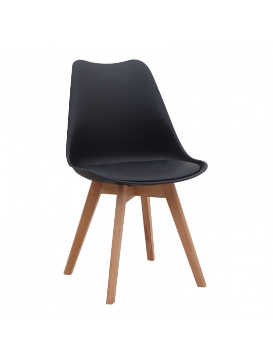 Καρέκλα τραπεζαρίας Viva Megapap PP - PU μαύρο - ξύλινο φυσικό πόδι 48,5x54x80εκ.