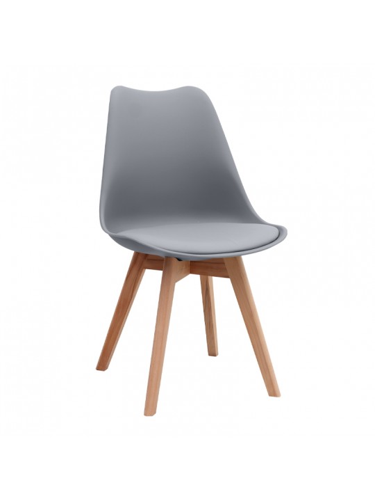 Καρέκλα τραπεζαρίας Viva Megapap PP - PU γκρι - ξύλινο φυσικό πόδι 48,5x54x80εκ.