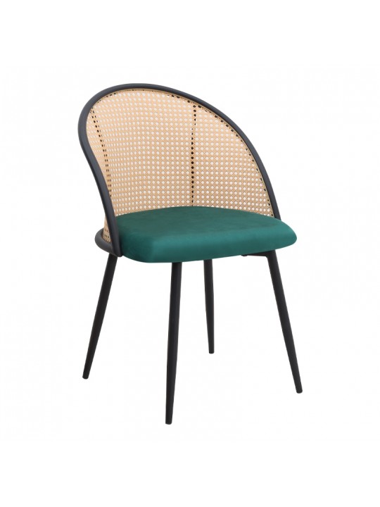 Καρέκλα τραπεζαρίας Jacob Megapap pe rattan - κυπαρισσί βελούδο - μεταλλικό μαύρο πόδι 52x50x77εκ.