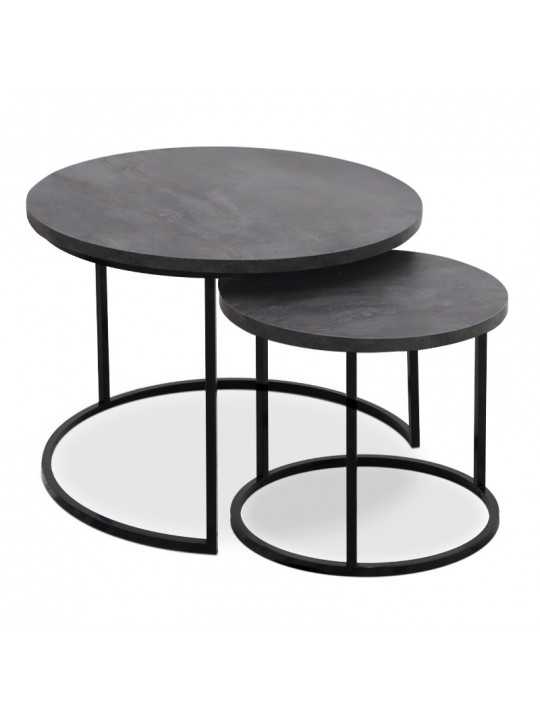 Τραπεζάκι σαλονιού σετ 2 τμχ Gary Megapap Mdf - μεταλλικό χρώμα σκούρο γκρι σκυροδέματος 65x65x44εκ.