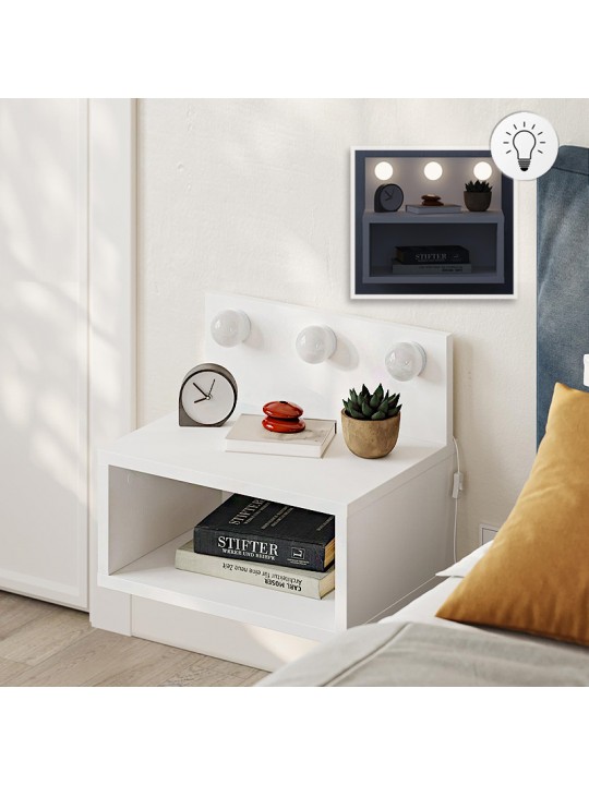 Κομοδίνο επιτοίχιο Treo Megapap με LED χρώμα λευκό 40x30x33,8εκ.