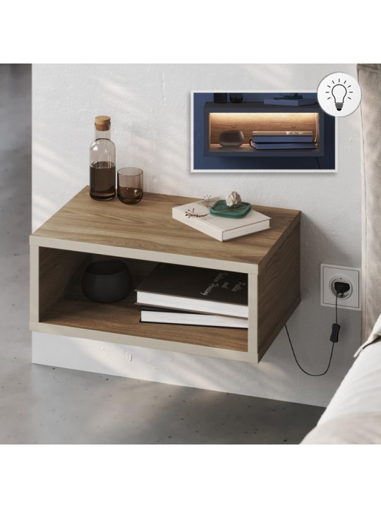 Κομοδίνο επιτοίχιο Brik Megapap με LED χρώμα καρυδί - sandstone 45x30x18εκ.