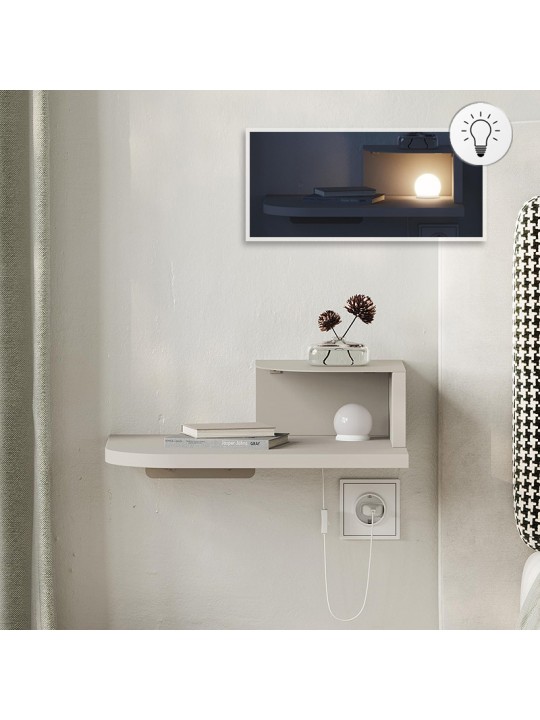 Κομοδίνο επιτοίχιο Luno Megapap με LED χρώμα sandstone 40x30x16,2εκ.