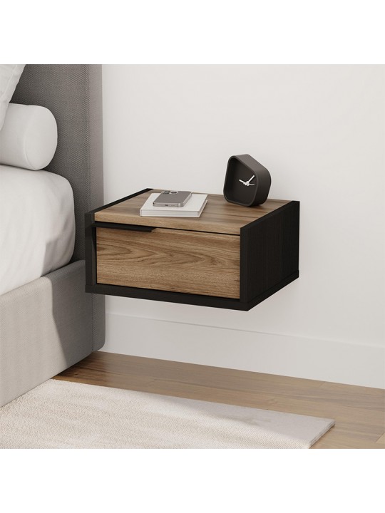 Κομοδίνο επιτοίχιο Eco Megapap χρώμα black wood - καρυδί 40x33x18,5εκ.