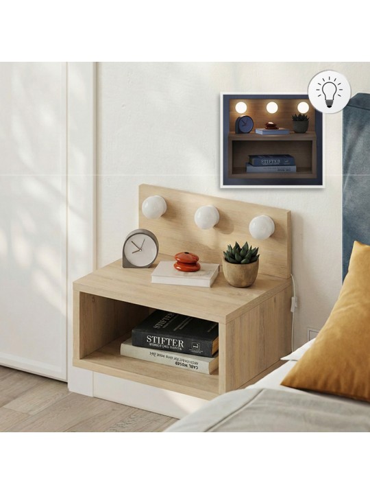 Κομοδίνο επιτοίχιο Treo Megapap με LED χρώμα sapphire oak 40x30x33,8εκ.
