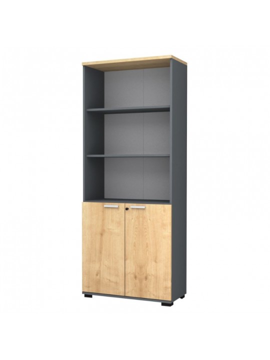 Βιβλιοθήκη γραφείου επαγγελματική Venturo Megapap χρώμα ανθρακί - φυσικό οξιάς 80x40x200εκ.