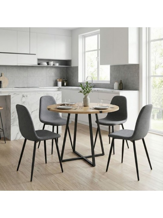 Σετ τραπεζαρία 5τμχ Rubes - Iris Megapap χρώμα φυσικό οξιάς - γκρι Ø100x78εκ.