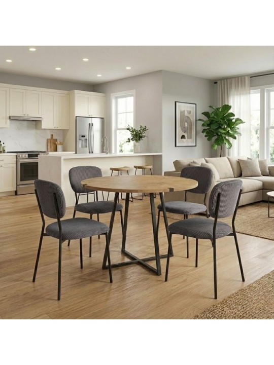 Σετ τραπεζαρία 5τμχ Rubes - Kevin Megapap χρώμα φυσικό οξιάς - γκρι Ø100x78εκ.