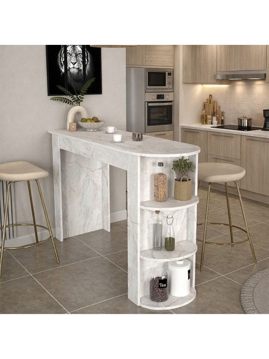 Τραπέζι μπαρ Vigne Megapap χρώμα λευκό εφέ μαρμάρου 150x51,6x101,8εκ.