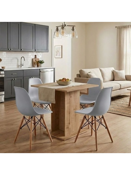 Σετ τραπεζαρία 5τμχ Allos - Nova Megapap χρώμα sapphire oak - γκρι 75x75x77εκ.