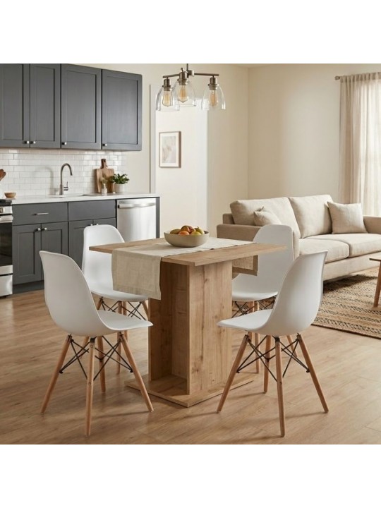 Σετ τραπεζαρία 5τμχ Allos - Nova Megapap χρώμα sapphire oak - λευκό 75x75x77εκ.