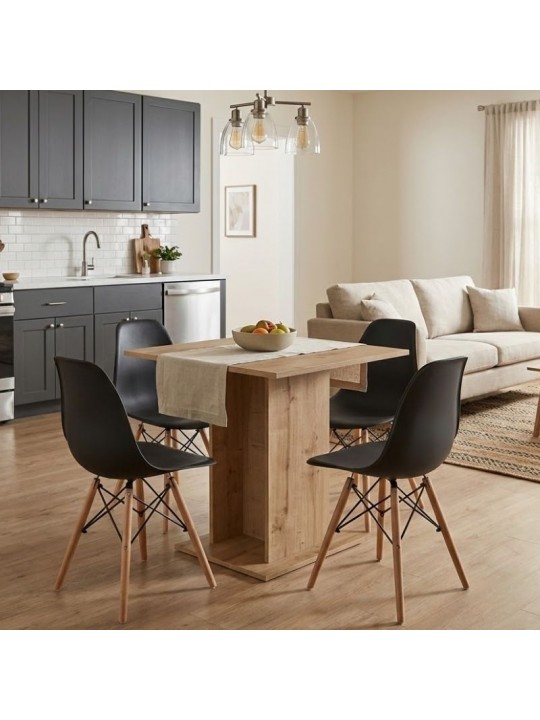 Σετ τραπεζαρία 5τμχ Allos - Nova Megapap χρώμα sapphire oak - μαύρο 75x75x77εκ.