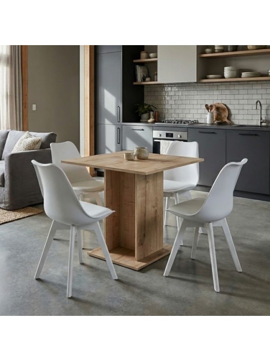 Σετ τραπεζαρία 5τμχ Allos - Viva Megapap χρώμα sapphire oak - λευκό 75x75x77εκ.