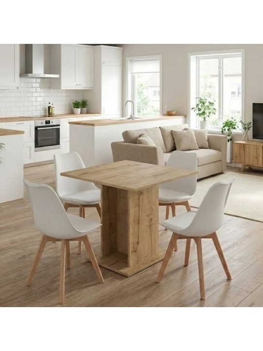 Σετ τραπεζαρία 5τμχ Allos - Viva Megapap χρώμα sapphire oak - λευκό/φυσικό πόδι 75x75x77εκ.
