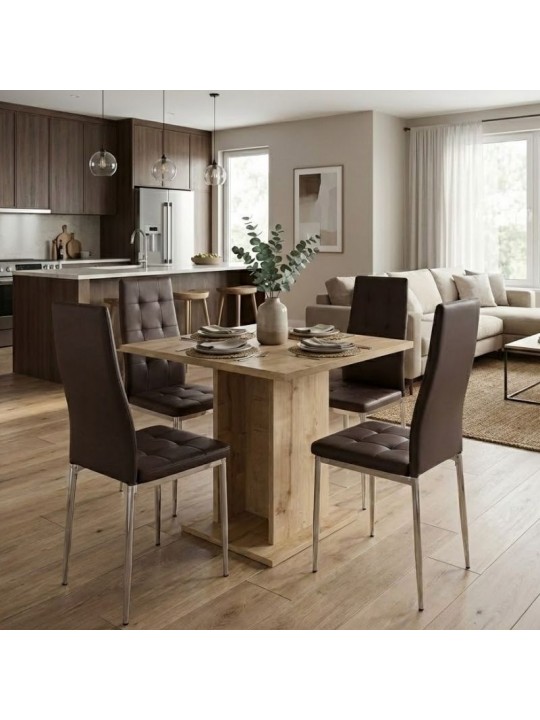 Σετ τραπεζαρία 5τμχ Allos - Rosa Megapap χρώμα sapphire oak - καφέ/χρωμίου πόδι 75x75x77εκ.