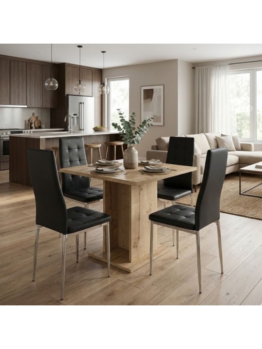 Σετ τραπεζαρία 5τμχ Allos - Rosa Megapap χρώμα sapphire oak - μαύρο/χρωμίου πόδι 75x75x77εκ.