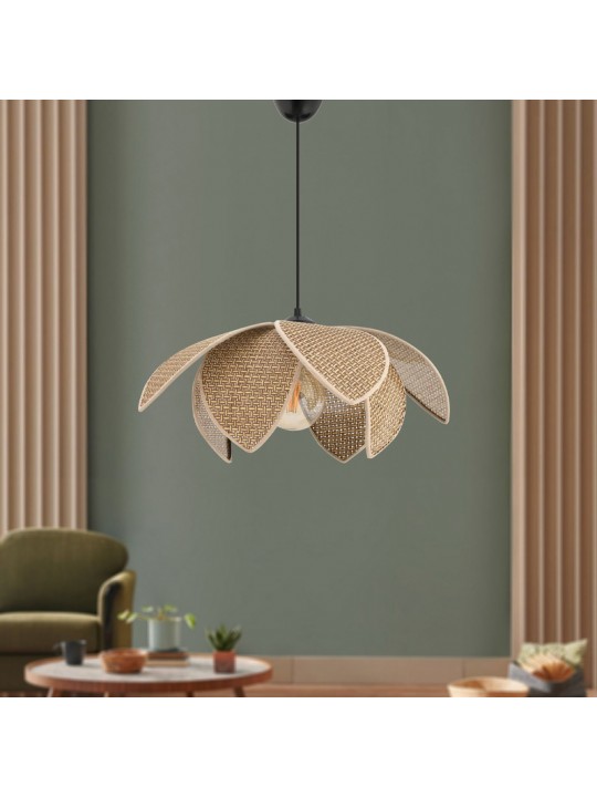 Φωτιστικό οροφής Magnolia Megapap E27 ύφασμα PVC μονόφωτο χρώμα μπεζ Ø40x55εκ.