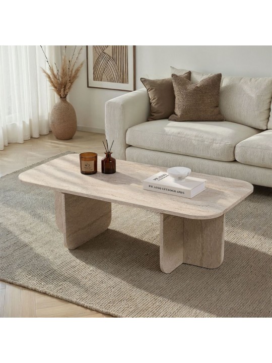 Τραπεζάκι σαλονιού Becaj Megapap χρώμα travertine 120x60x41,4εκ.