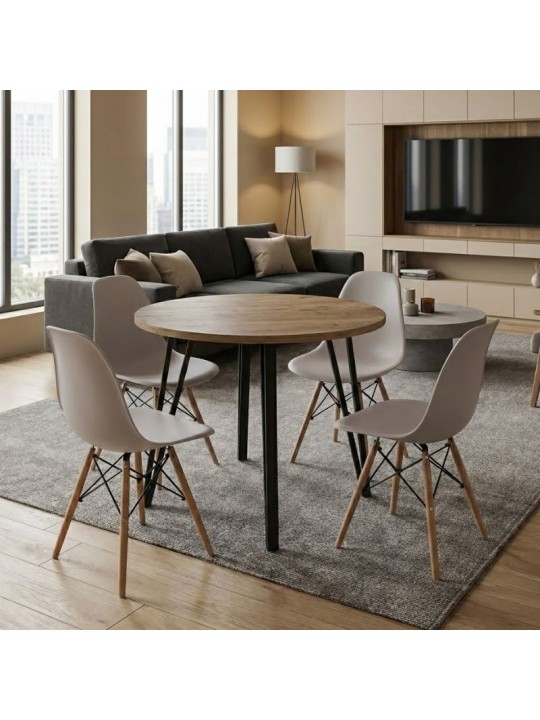 Σετ τραπεζαρία 5τμχ Xana - Nova Megapap χρώμα sepet oak - cappuccino Ø90x77,7εκ.